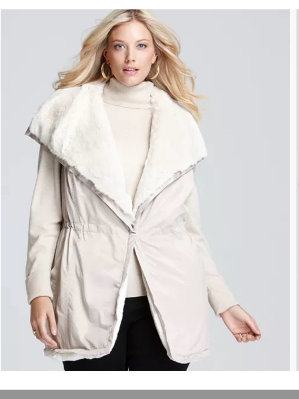 Lafayette 148 New York Cream Faux-Fur Lined Teddy Coat